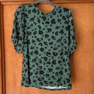 Simply Vera Vera Wang Teal and Black Print Blouse